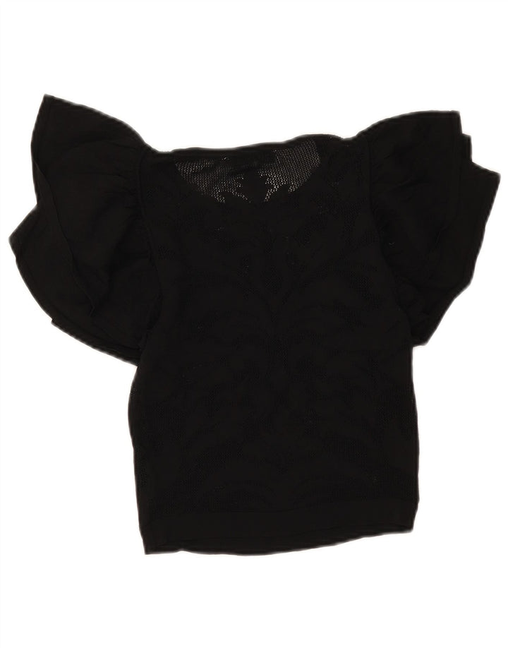 Zara Womens Crop Knit Bluse Top UK 8 Small Black