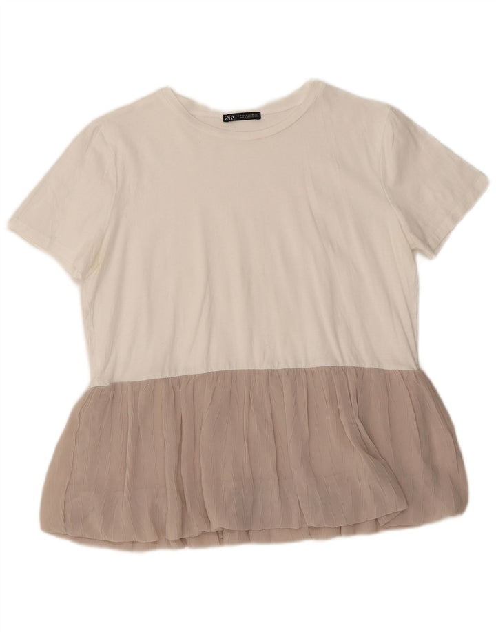 ZARA Damebluse Top UK 14 Medium White Colourblock