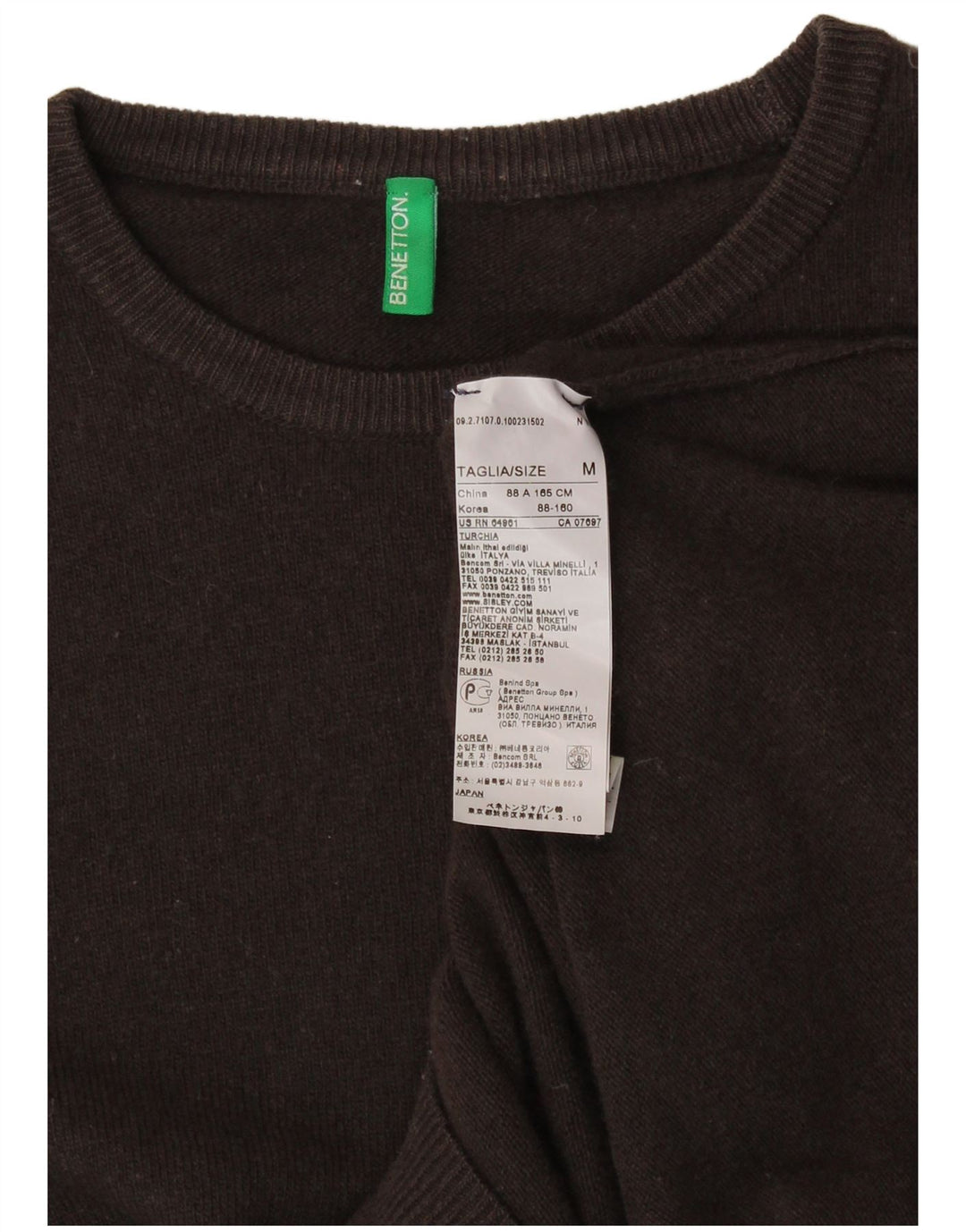 BENETTON Dame Boat Neck Jumper Sweater UK 12 Medium Brun Uld