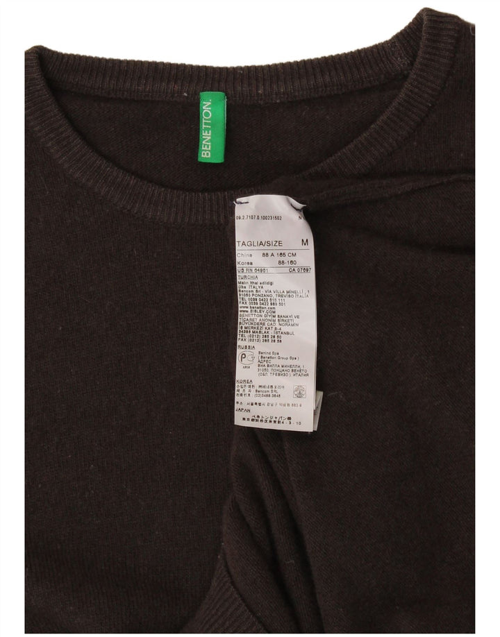 BENETTON Dame Boat Neck Jumper Sweater UK 12 Medium Brun Uld