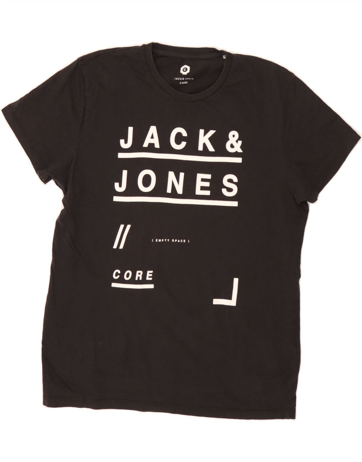 JACK & JONES Mens Core Graphic T-Shirt Top Large Black Cotton Vintage Jack & Jones and Second-Hand Jack & Jones from Messina Hembry 