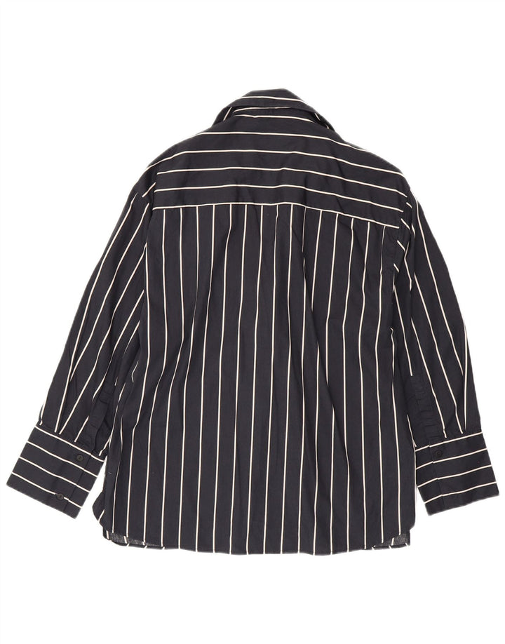 MASSIMO DUTTI Dame Cardigan Top UK 14 Mellem marineblå stribet bomuld