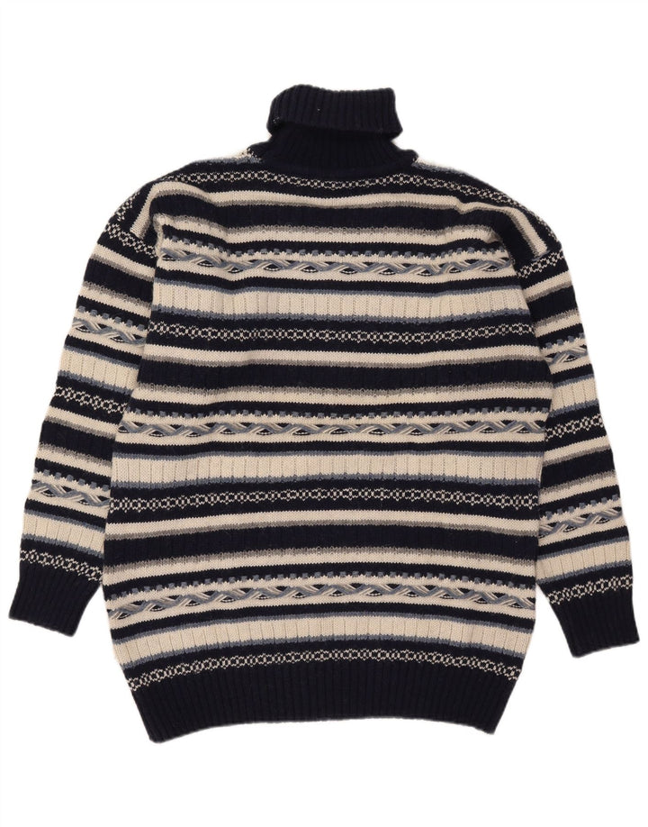 Vintage Herre rullehals sweater mellem marineblå stribet uld