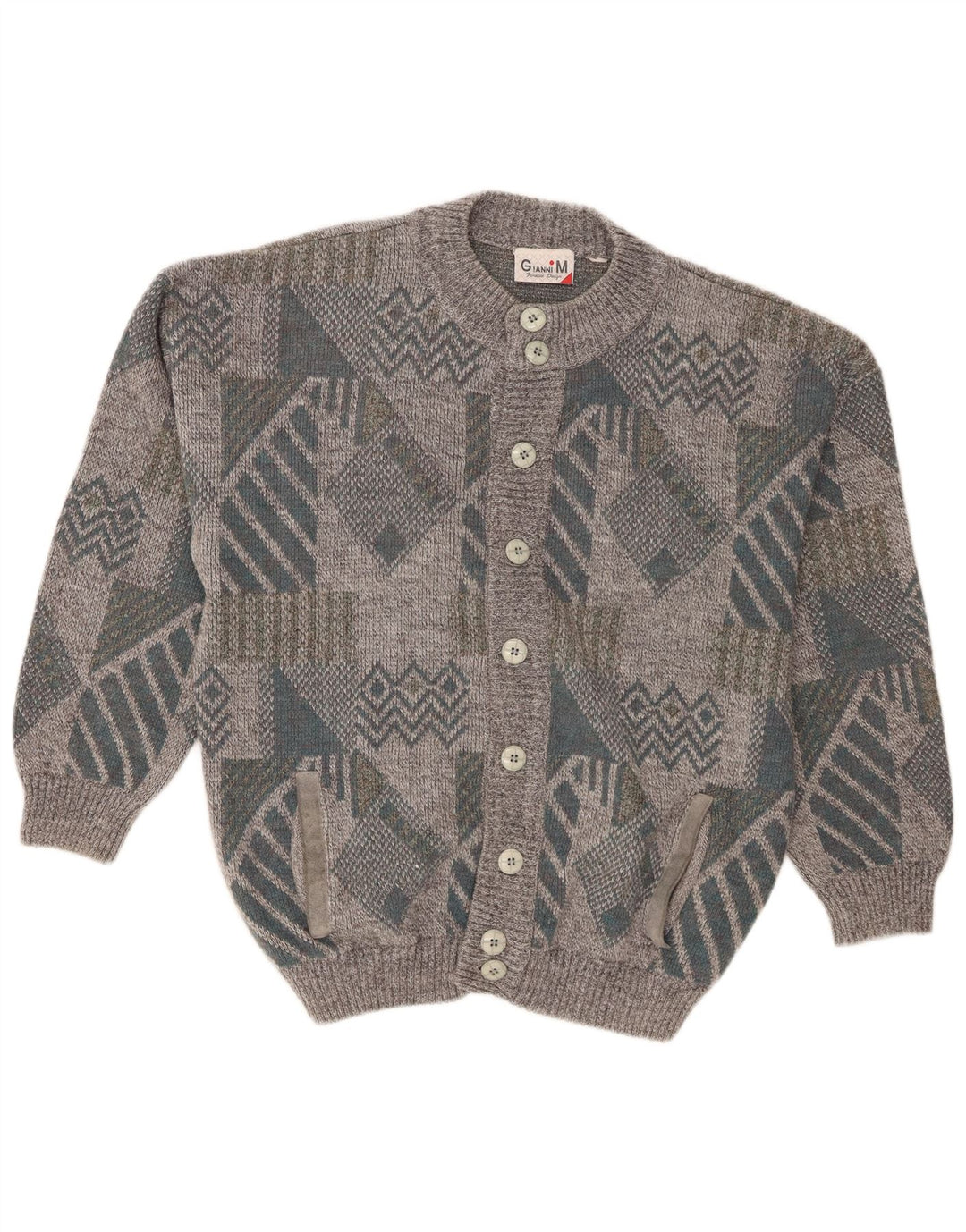Gianni Herre Loose Fit Cardigan Sweater Medium Grå Geometrisk