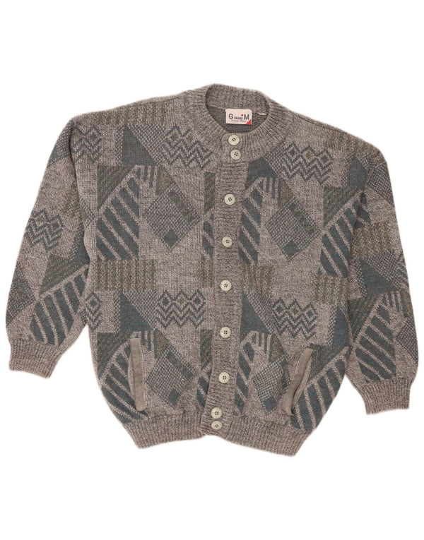 Gianni Herre Loose Fit Cardigan Sweater Medium Grå Geometrisk