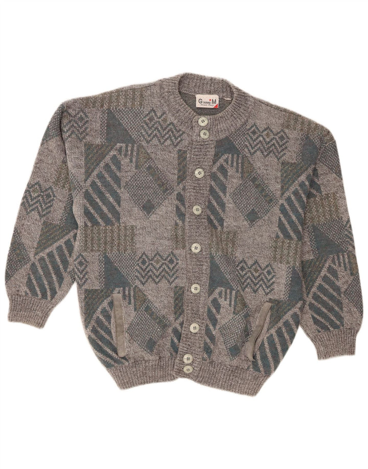 Gianni Herre Loose Fit Cardigan Sweater Medium Grå Geometrisk