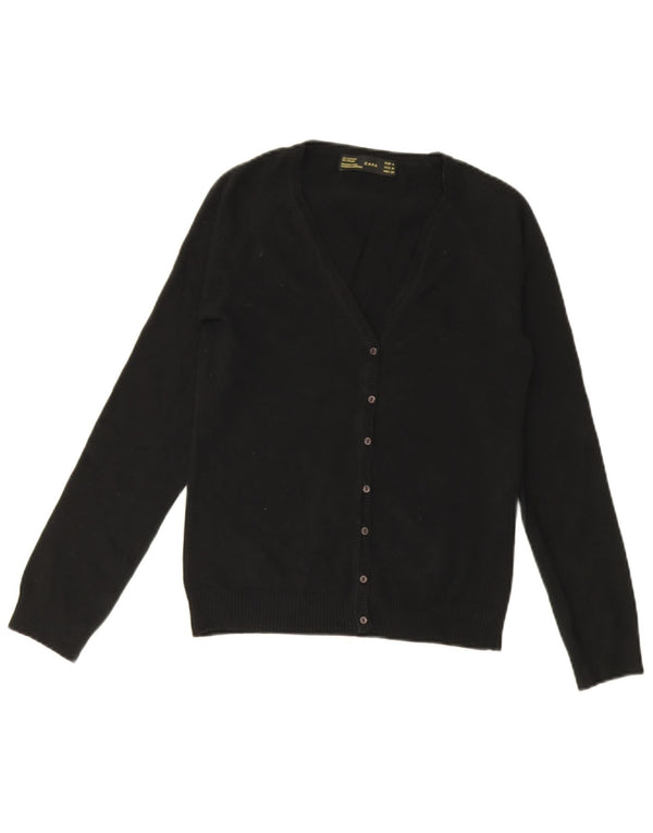 Zara Dame Cardigan Sweater UK 12 Medium Sort Bomuld