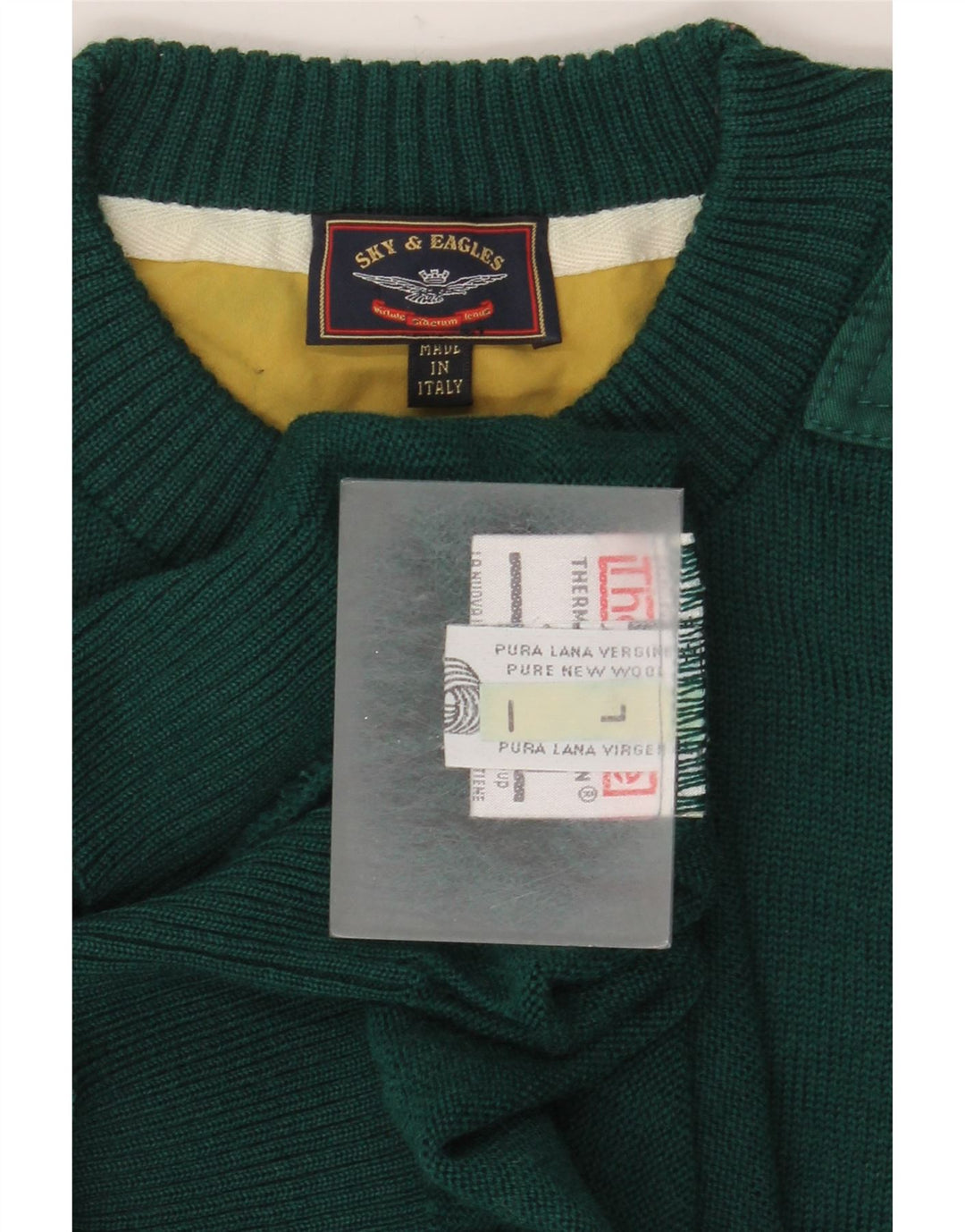 Vintage herre rund hals sweater stor grøn jomfru uld