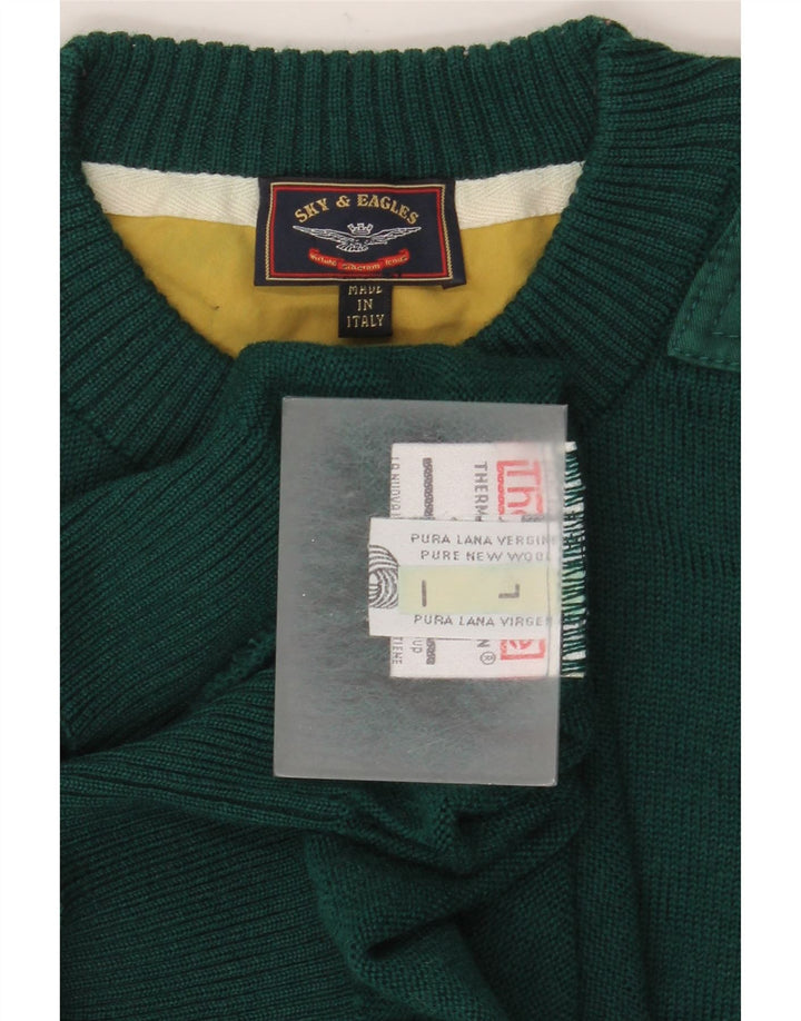 Vintage herre rund hals sweater stor grøn jomfru uld