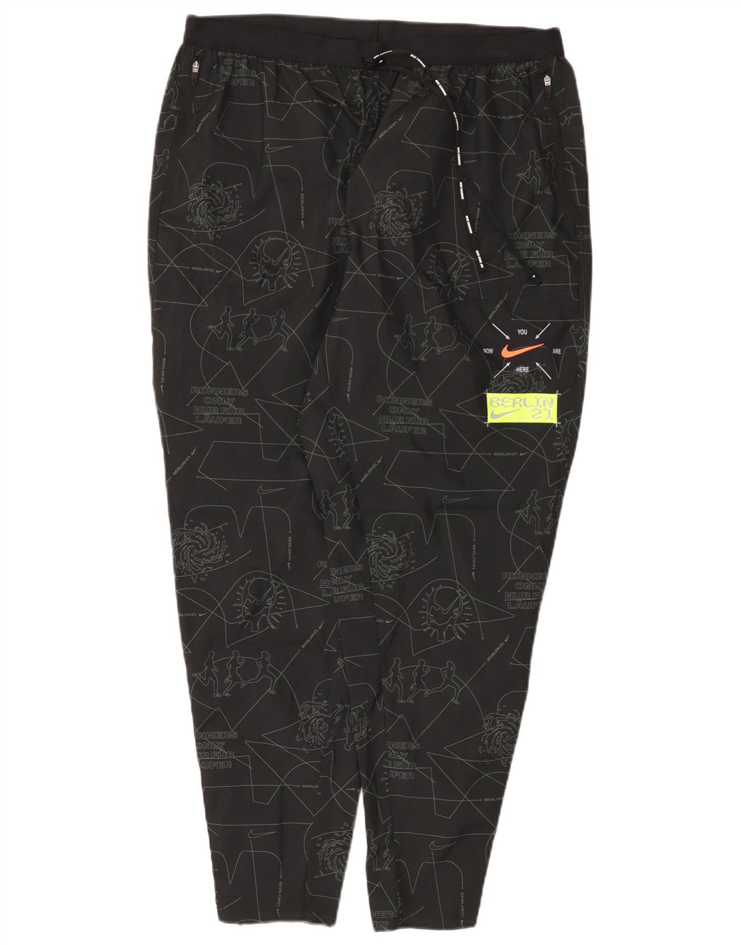 Nike Dame Dri Fit Abstrakt mønster træningsdragt Bukser UK 18 XL Sort