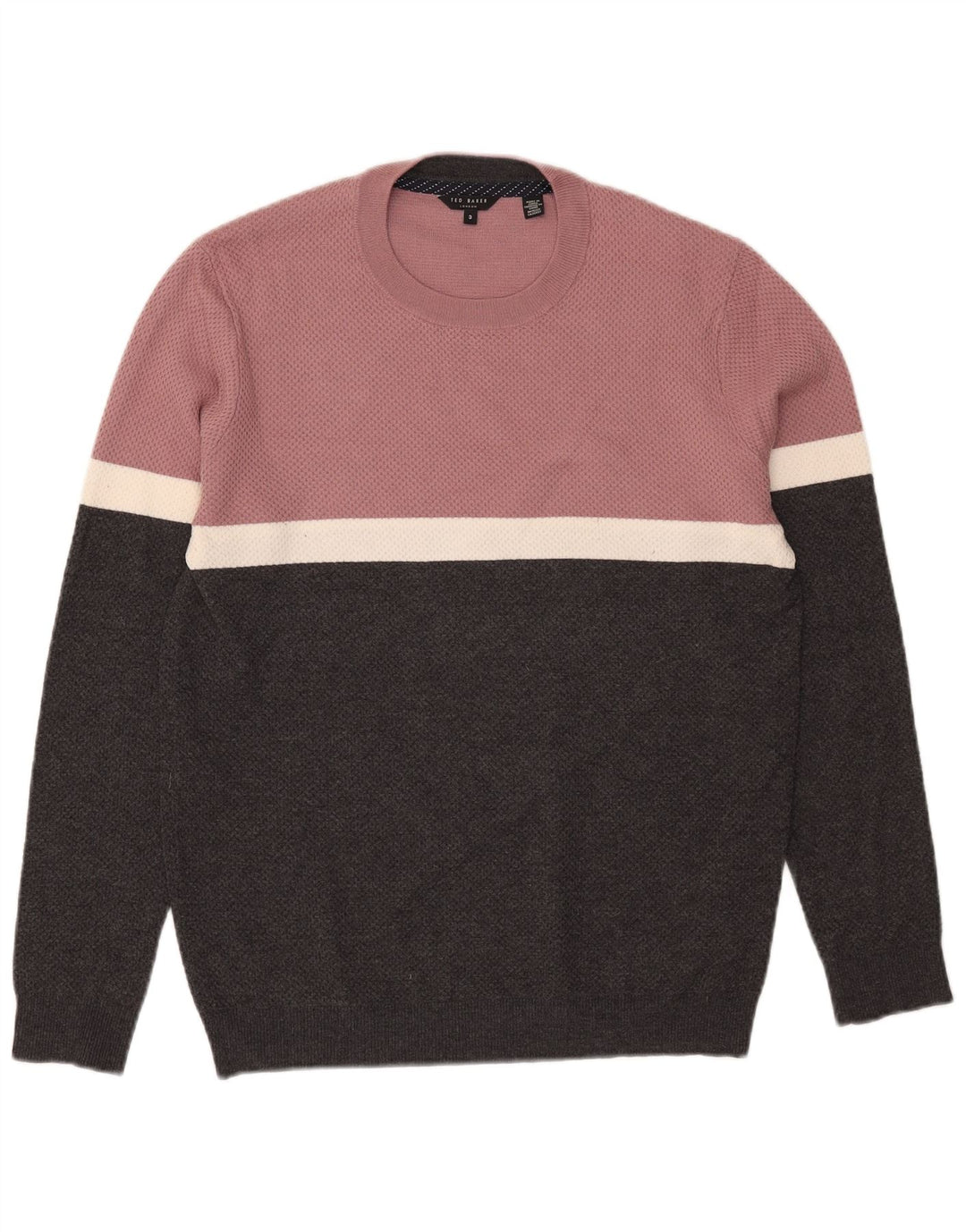 Ted Baker Herre Crew Neck Jumper Sweater Størrelse 3 Medium Sort Colourblock