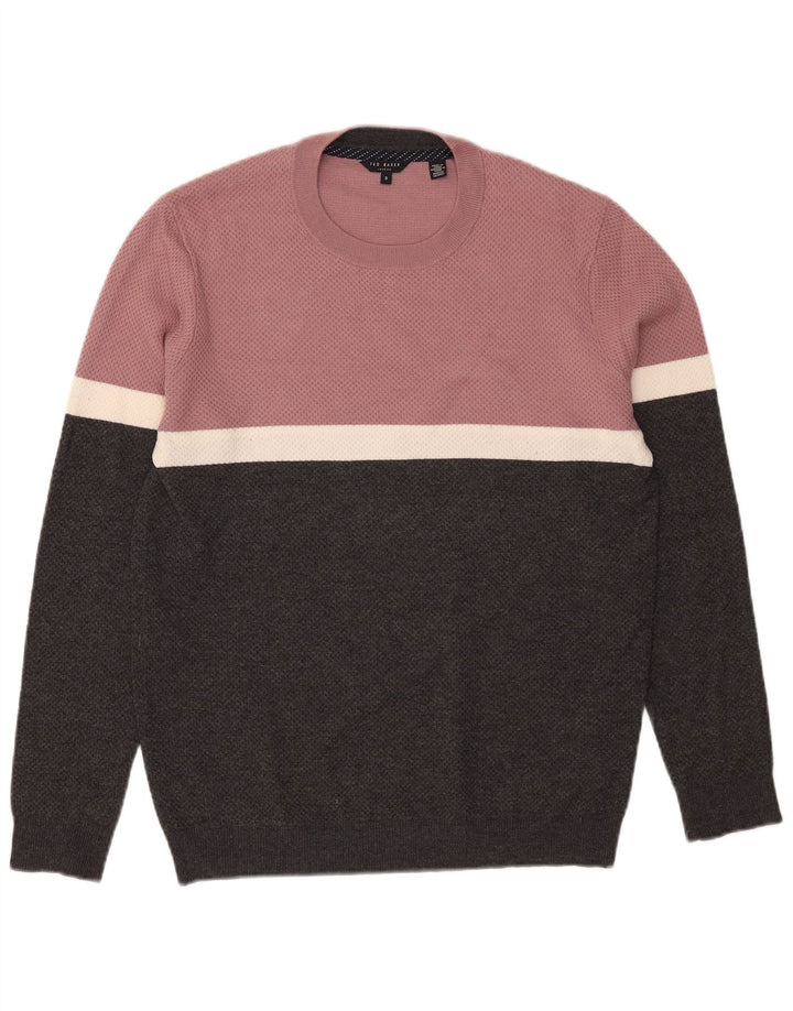 Ted Baker Herre Crew Neck Jumper Sweater Størrelse 3 Medium Sort Colourblock