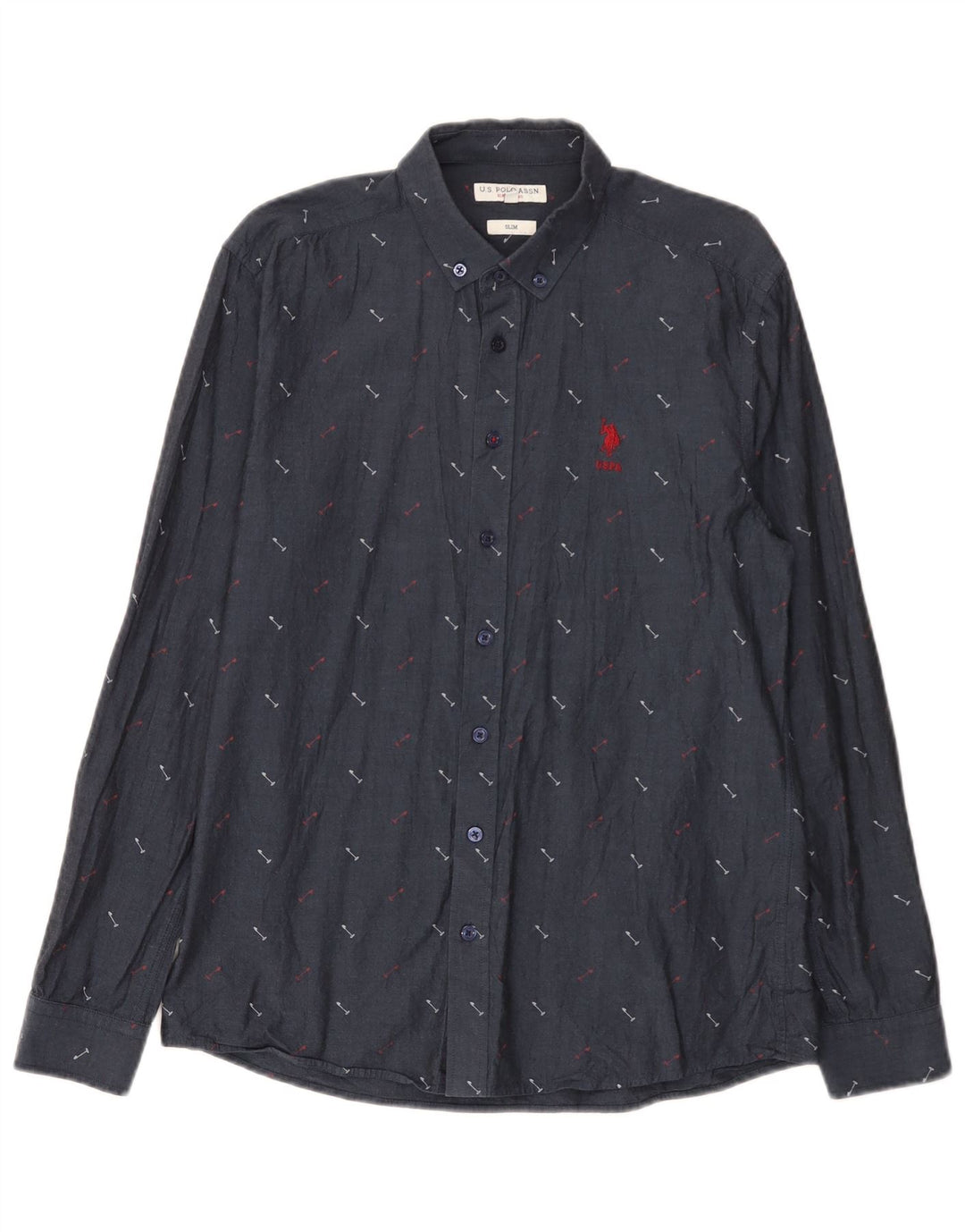 U.S. Polo Assn. Herre abstrakt mønster slim skjorte medium marineblå bomuld