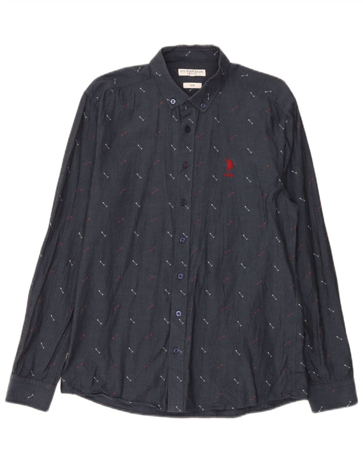 U.S. Polo Assn. Herre abstrakt mønster slim skjorte medium marineblå bomuld