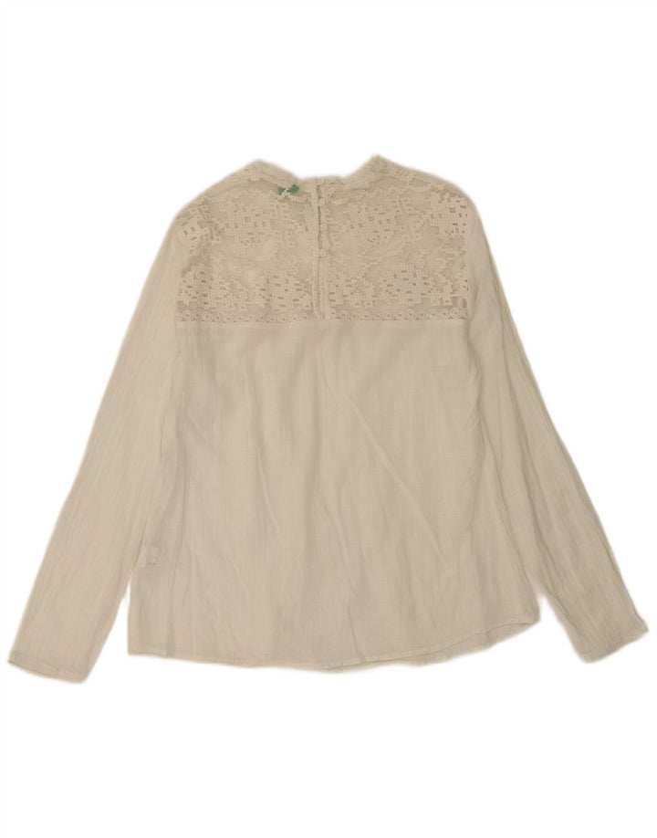 Benetton Dame Langærmet Oversized Bluse Top UK 10 Small White Bomuld