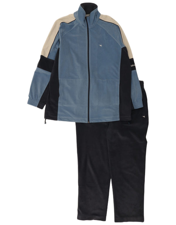 Diadora Herre Velour fuld træningsdragt UK 44 XL Blå Colourblock Polyester
