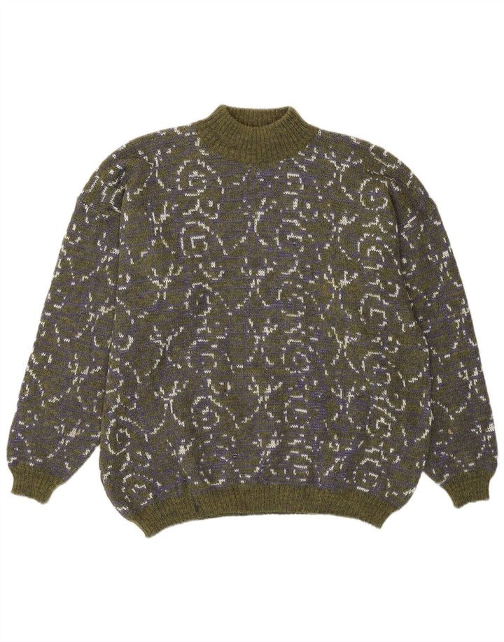 Vintage Dame Turtle Neck Jumper Sweater UK 14 Medium Green Paisley