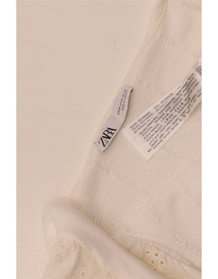 Zara Womens Crop Top UK 12 Medium Off White Bomuld