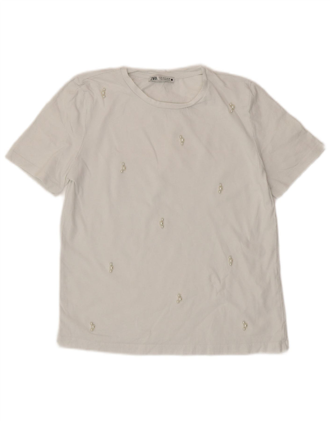 ZARA Dame T-Shirt Top UK 8 Lille Hvid