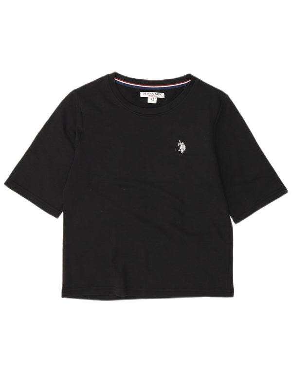 U.S. Polo Assn. Dame Crop T-Shirt Top UK 6 XS Sort Bomuld