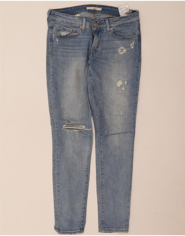 Levi's Womens 711 Distressed Slim Jeans W27 L28 Blå Bomuld