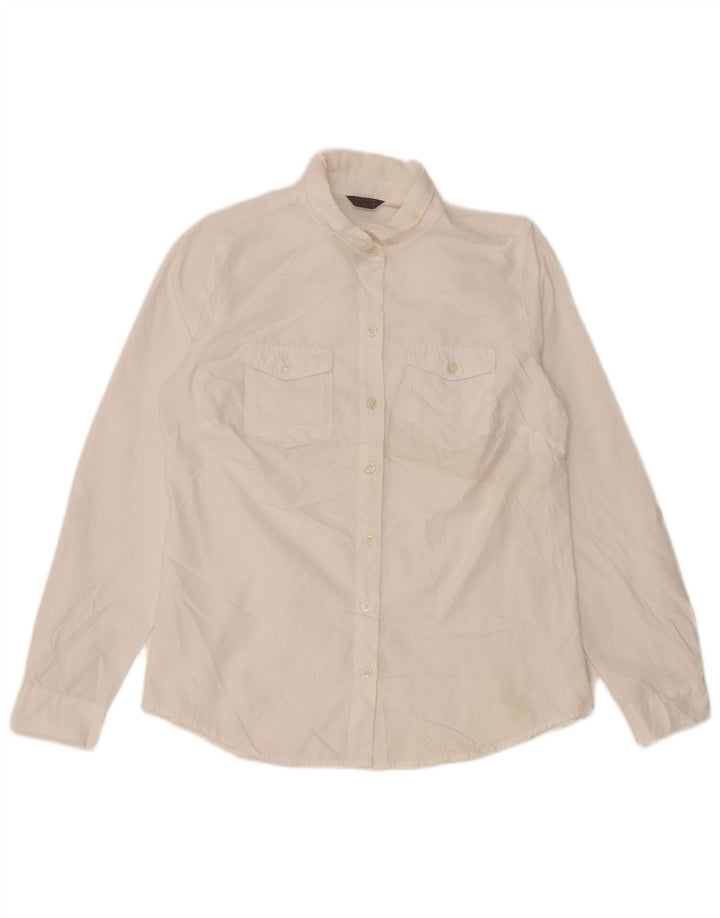 EDDIE BAUER skjortebluse til kvinder UK 10 Lille hvid plettet nylon