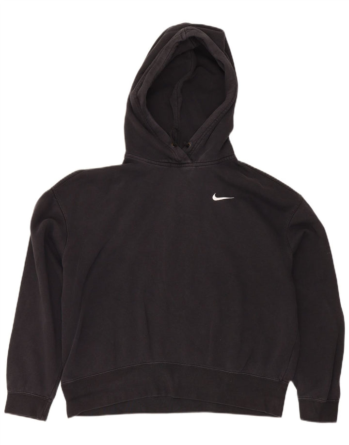 Nike Dame Oversized Hoodie Jumper UK 14 Medium Sort Bomuld