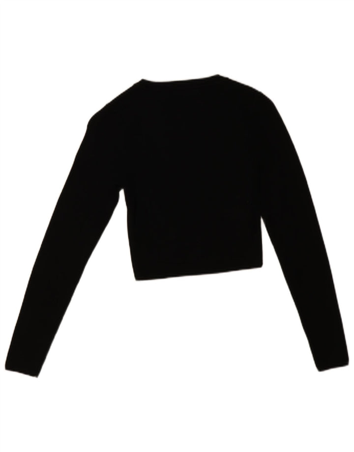 Zara Dame Crop Crew Neck Jumper Sweater UK10 Small Black Viscose