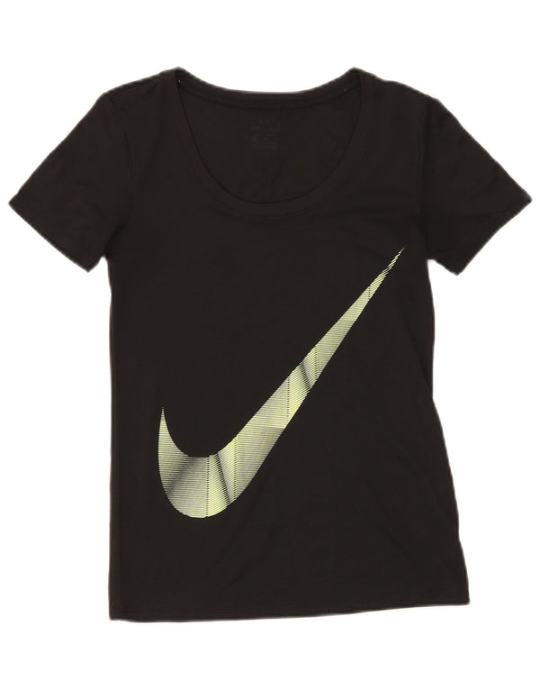 Nike Dame Dri Fit Grafisk T-Shirt Top UK 10 Lille Sort