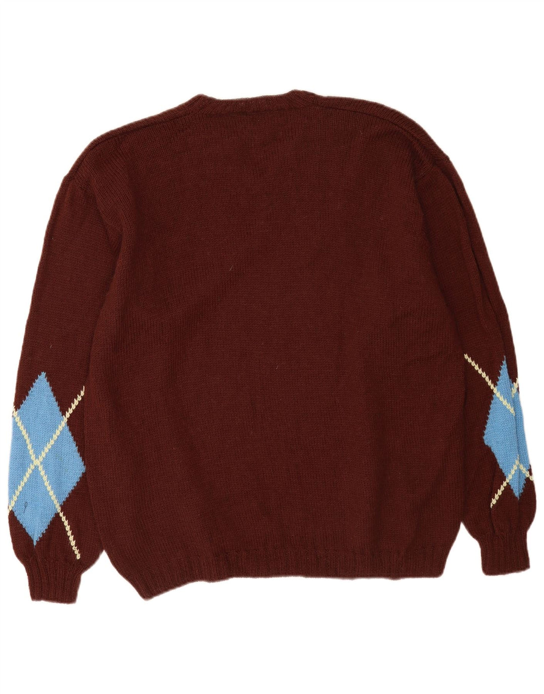 Vintage Herre V-hals sweater Large Burgundy Argyle/Diamond