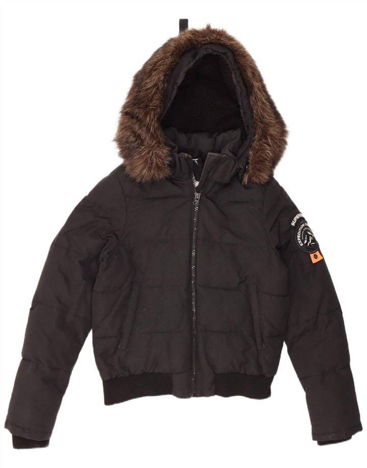 Superdry Polstret hættejakke til kvinder UK 14 Stor sort nylon