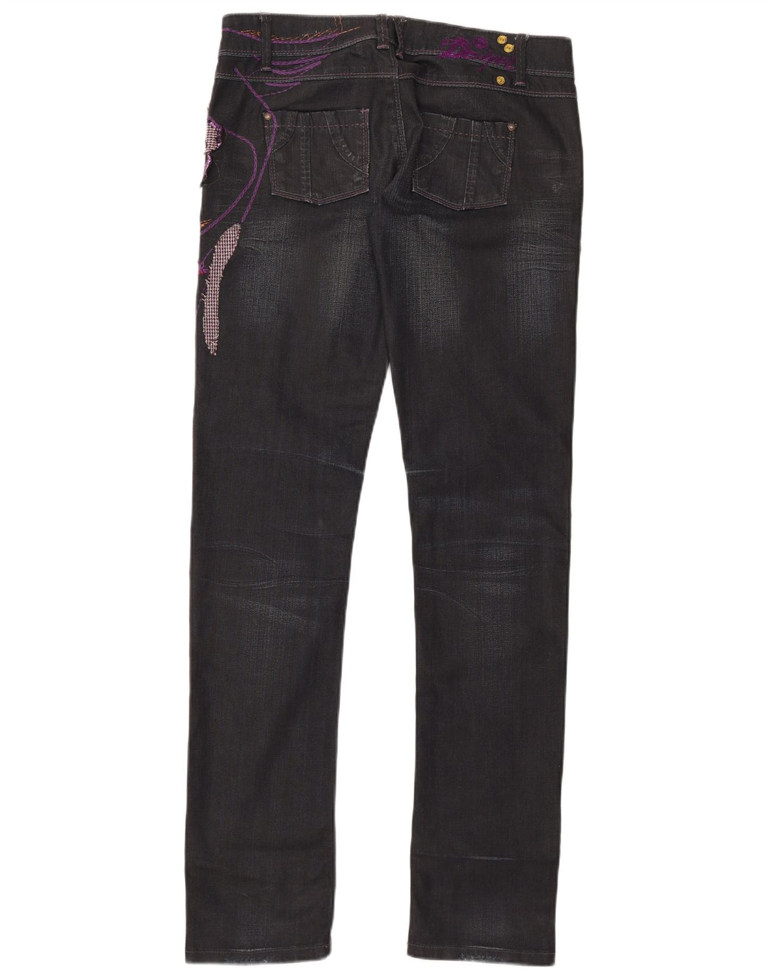 Desigual Dame Grafiske Slim Jeans EU 40 Medium W32 L35 Sort Bomuld