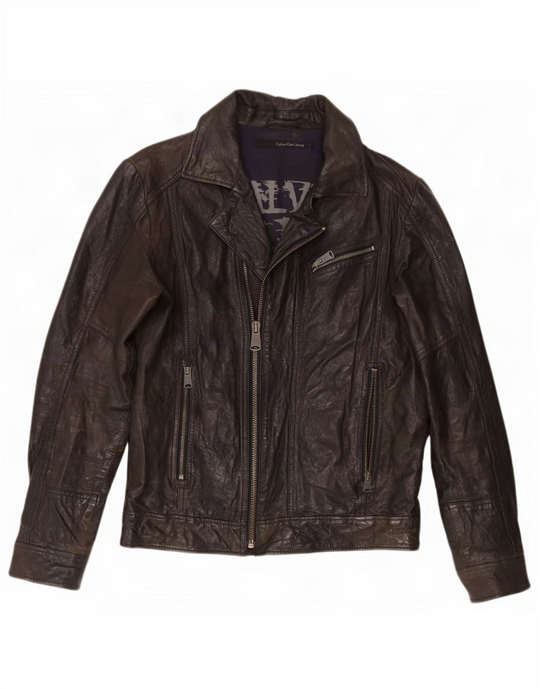 Calvin Klein Jeans Herre Læder Biker Jacket UK 40 Large Sort