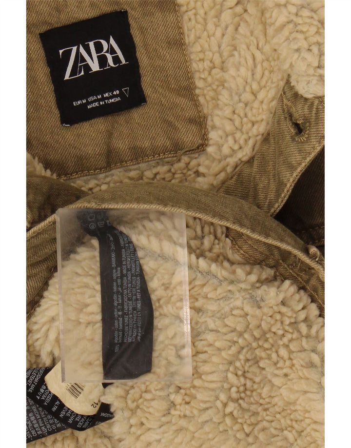 Zara Herre Sherpa denimjakke UK 38 Medium Khaki Bomuld
