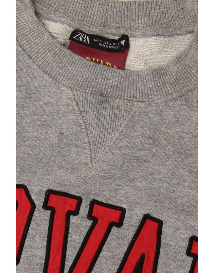 Zara Womens Harvard Graphic Oversized Sweatshirt Jumper UK 10 Small Grå