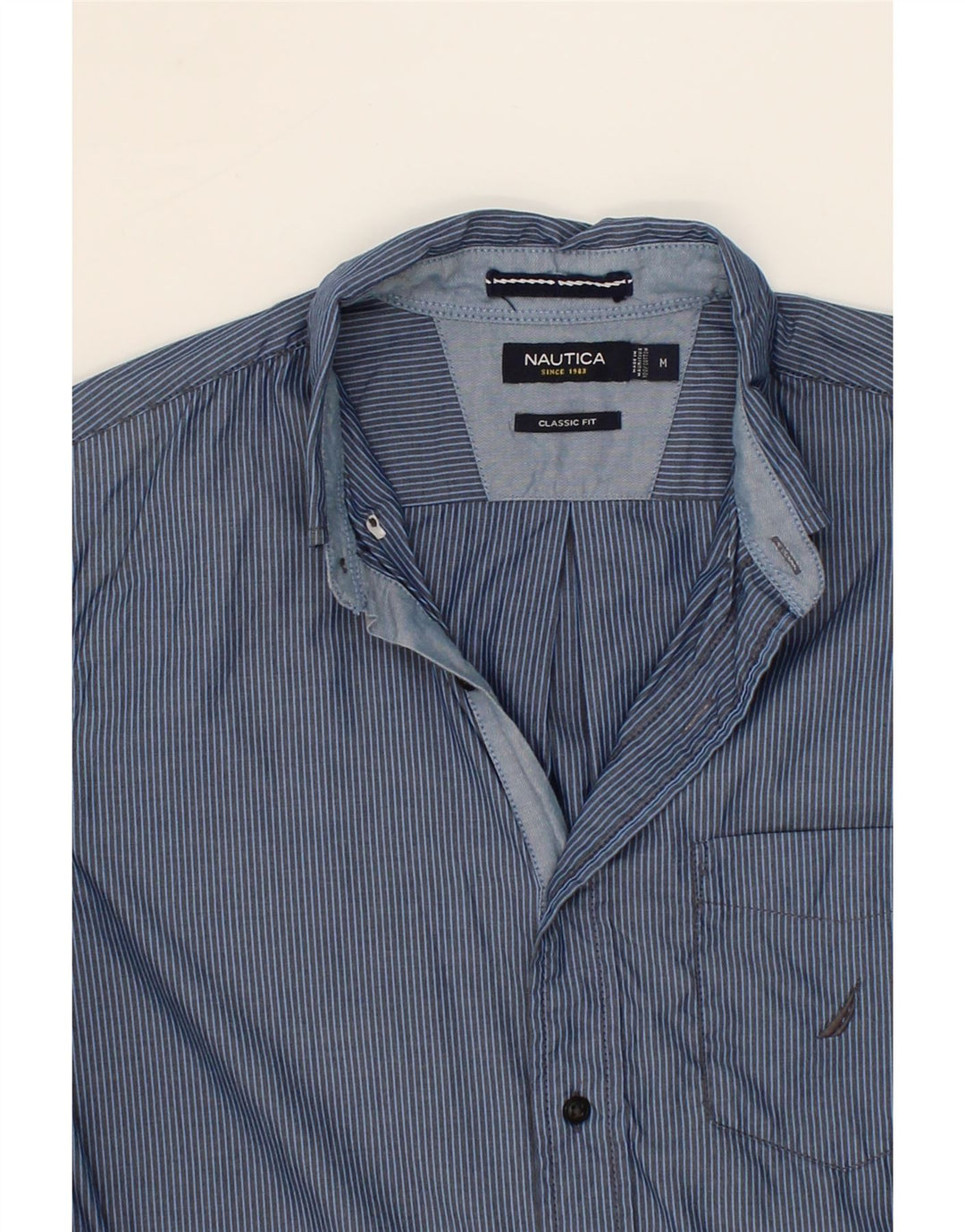 NAUTICA Mens Classic Fit Shirt Medium Navy Blue Striped Vintage Nautica and Second-Hand Nautica from Messina Hembry 