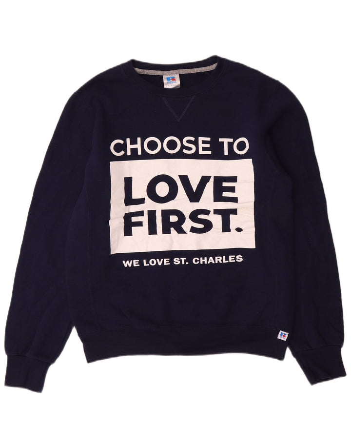 RUSSELL ATHLETIC Herre grafisk sweatshirt jumper lille marineblå bomuld