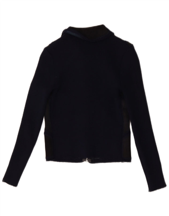 Vintage dame cardigan sweater med fuld lynlås UK 8 Small Navy Blue