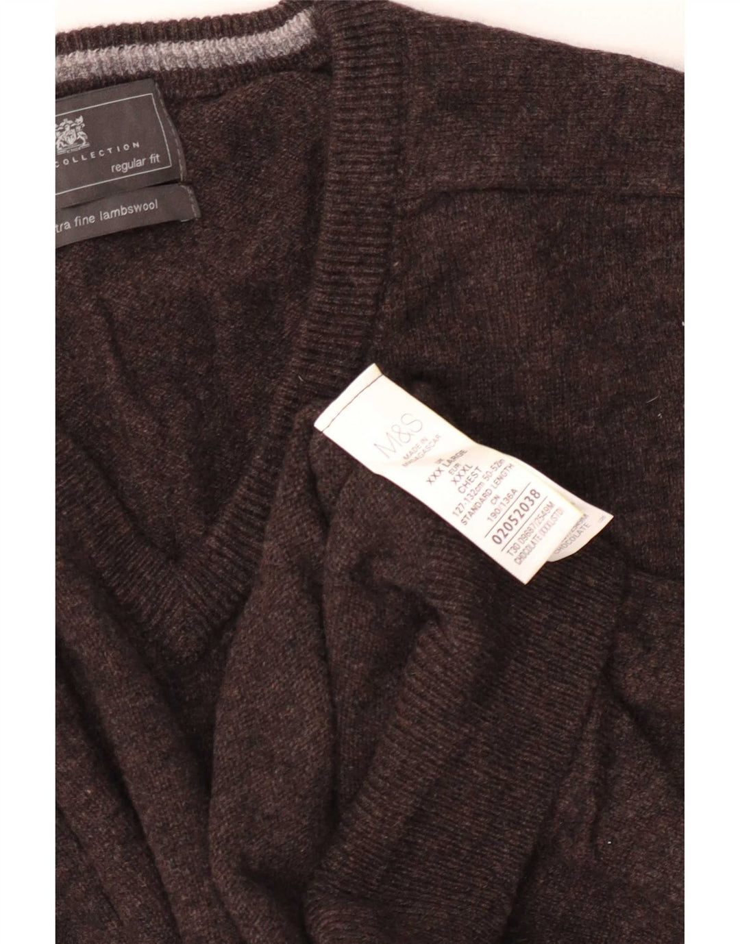 Marks & Spencer Herre Regular Fit V-hals sweater 3XL brun uld