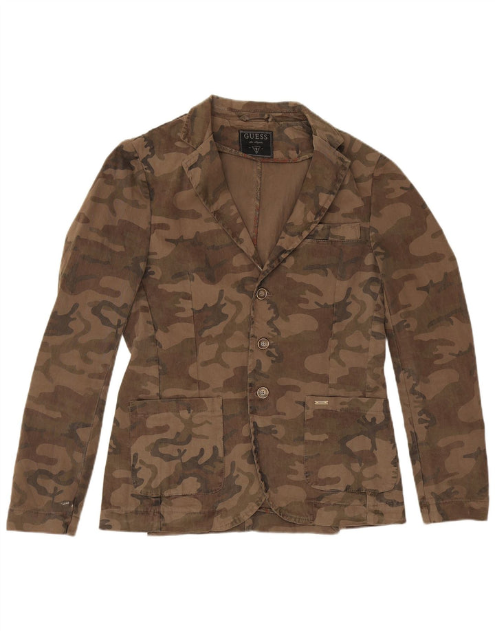 Guess Herre 3-knaps blazerjakke IT 46 Lille Brun Camouflage Bomuld