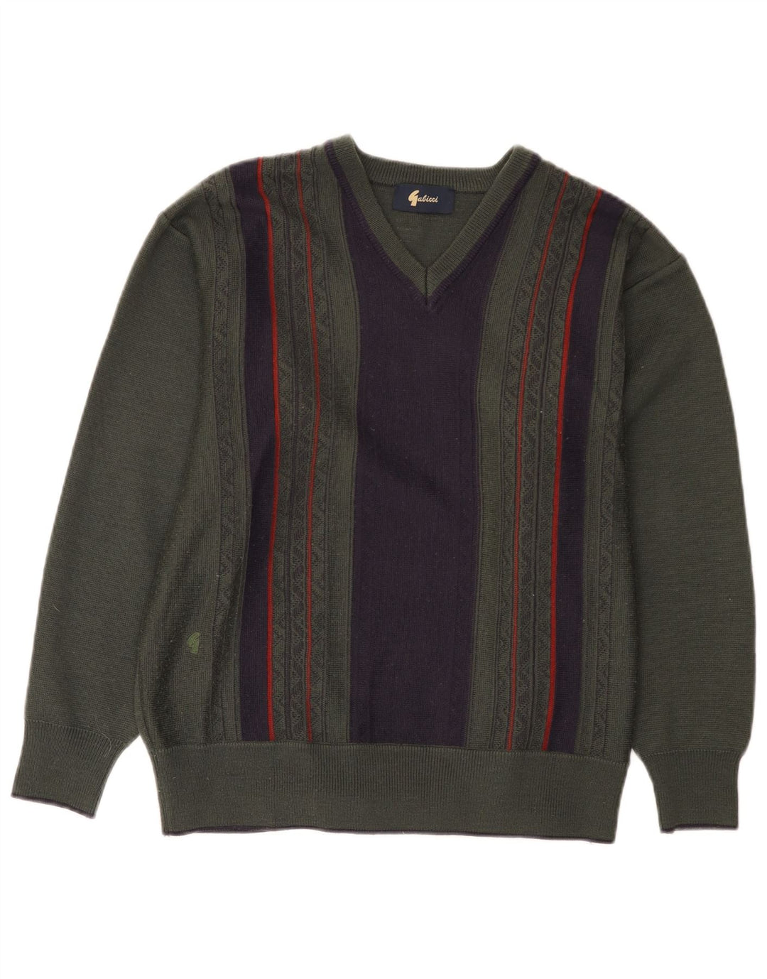 Gabicci Herre V-hals sweater Medium Khaki Colourblock Uld