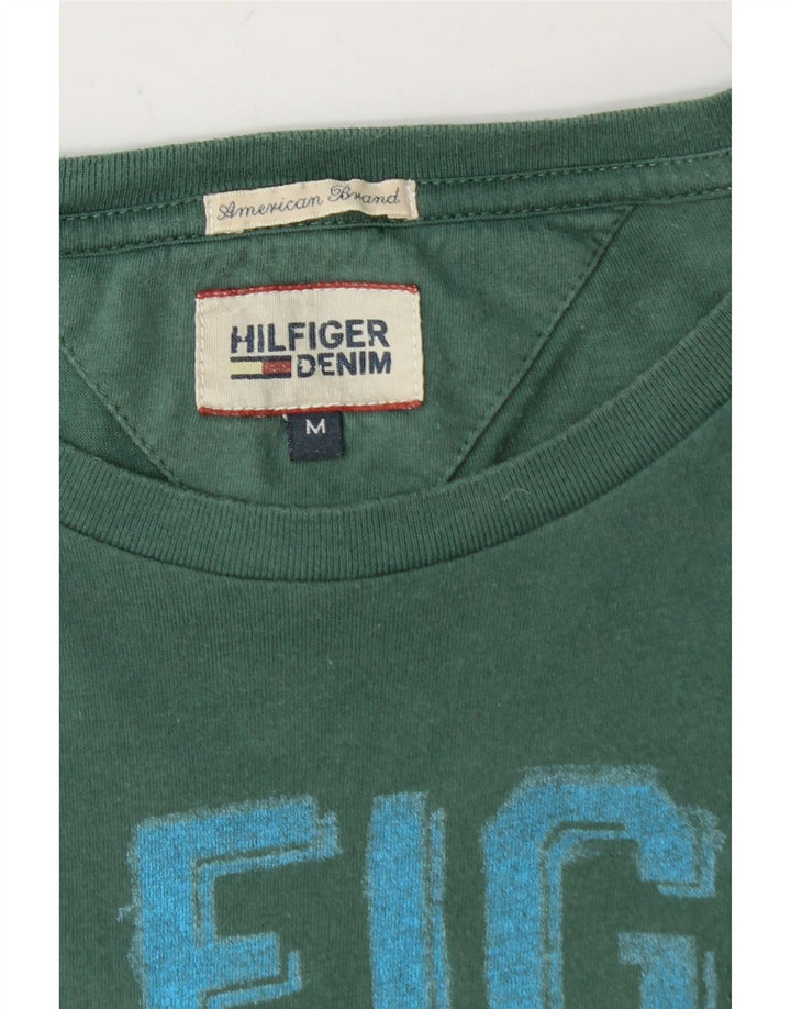 TOMMY HILFIGER Mens Graphic Top Long Sleeve Medium Green Cotton