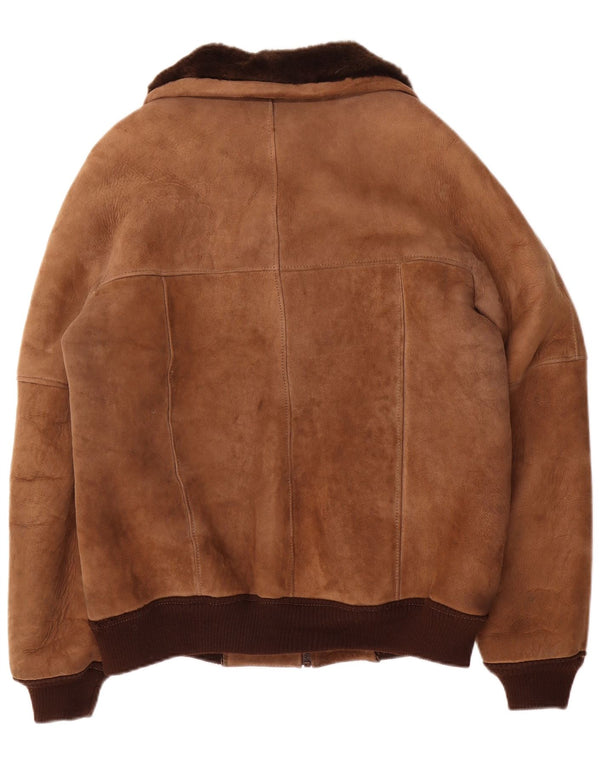 Vintage Herre Shearling Jacket IT 52 XL Brun Colourblock