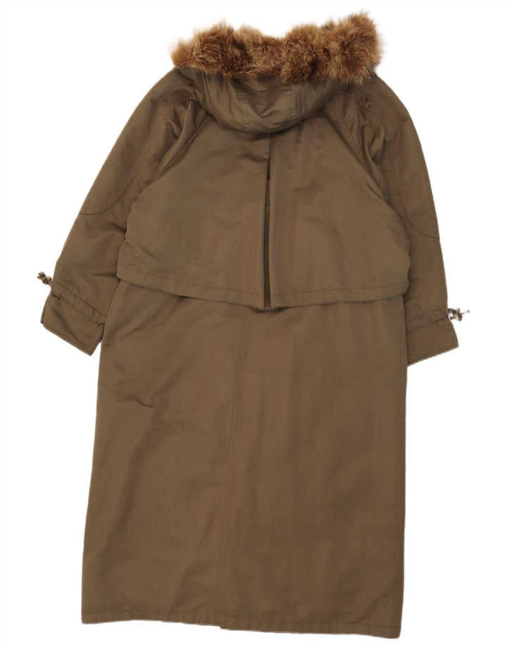 Vintage hættefrakke til kvinder UK 14 Stor Khaki Polyester