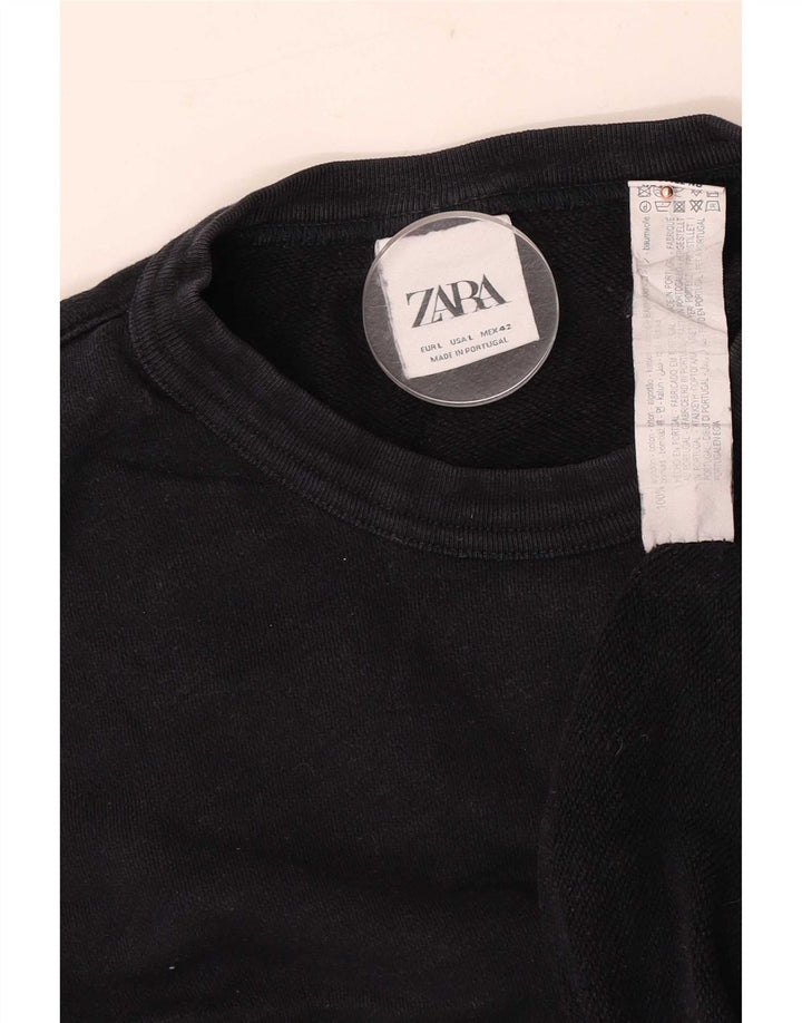 Zara Herre Sweatshirt Jumper Stor Sort Bomuld