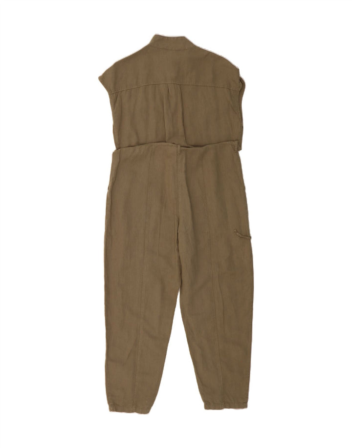 ZARA Womens Sleeveless Jumpsuit UK 14 Medium Khaki Linen Vintage Zara and Second-Hand Zara from Messina Hembry 