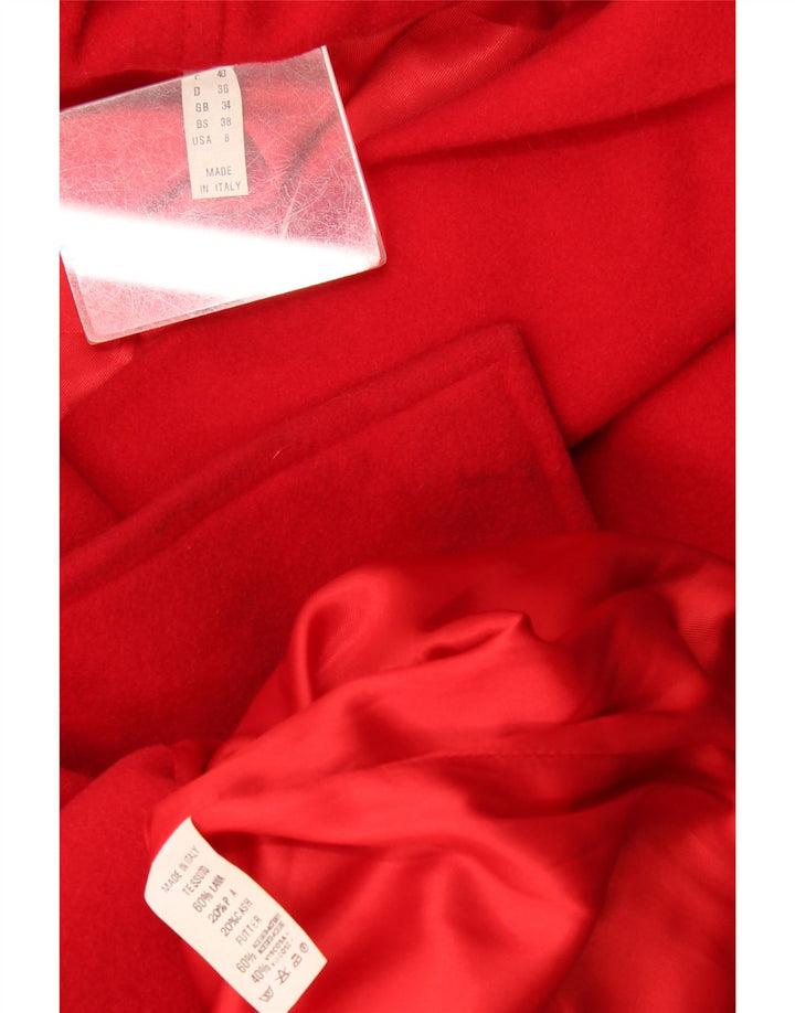 Vintage Dame Hætte Oversized Dobbeltradet Frakke US 8 Medium Rød Uld