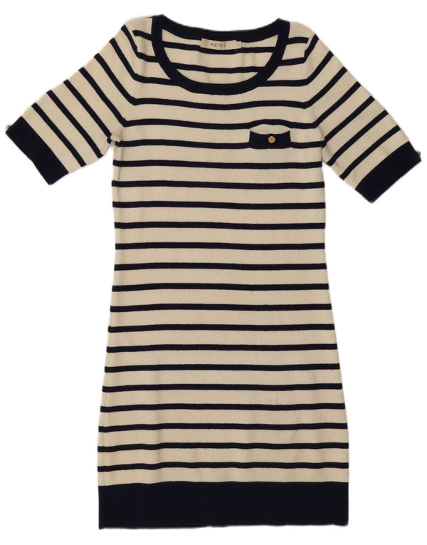 Reiss Kortærmede Jumper Kjole til kvinder UK 10 Small Navy Blue Stribet