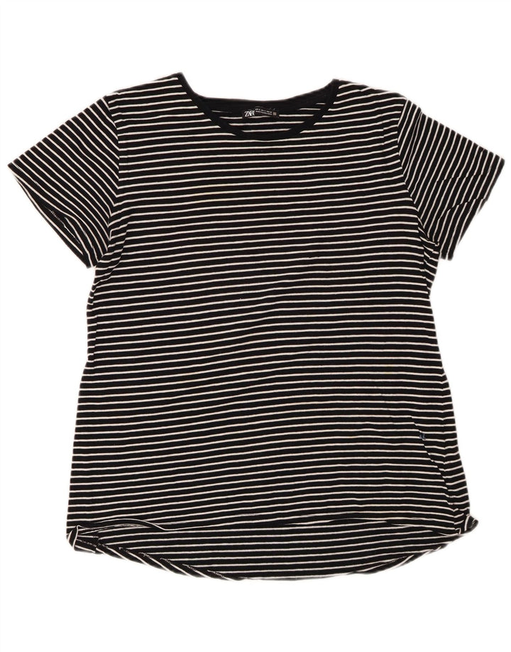 Zara Dame T-Shirt Top UK 10 Lille Sort Stribet