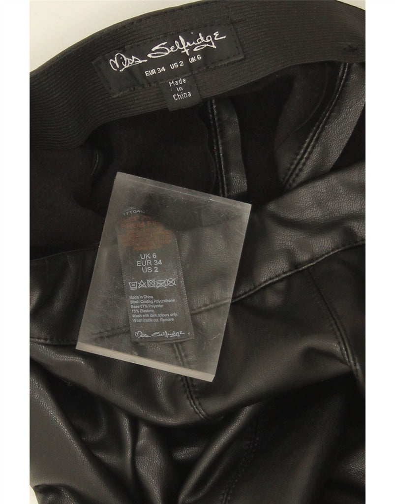 MISS SELFRIDGE Womens Skinny Faux Leather Trousers UK 6 XS W24 L29 Black Vintage Miss Selfridge and Second-Hand Miss Selfridge from Messina Hembry 